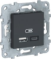 Розетка USB тип A+С без рамки Schneider Electric Unica New 2-м. 2400мА антрацит картинка